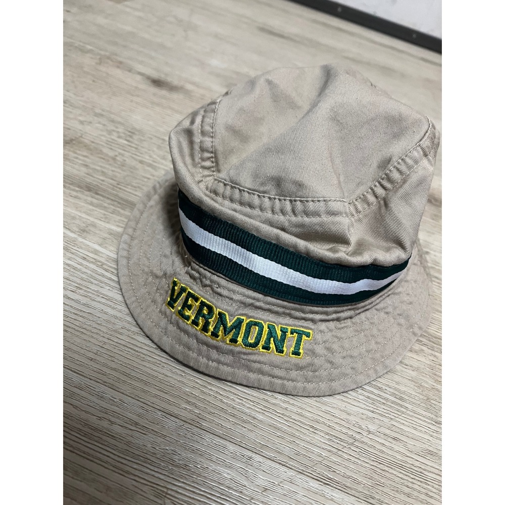 Vermont Catamount Bucket Hat Mens L/XL Khaki Tan Green Striped Sun Hat NCAA